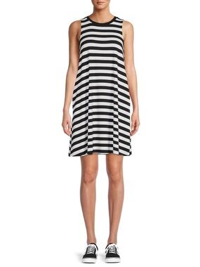 NWT Time and True Women’s black stripes sleeveless knit swing dress stretchy XL